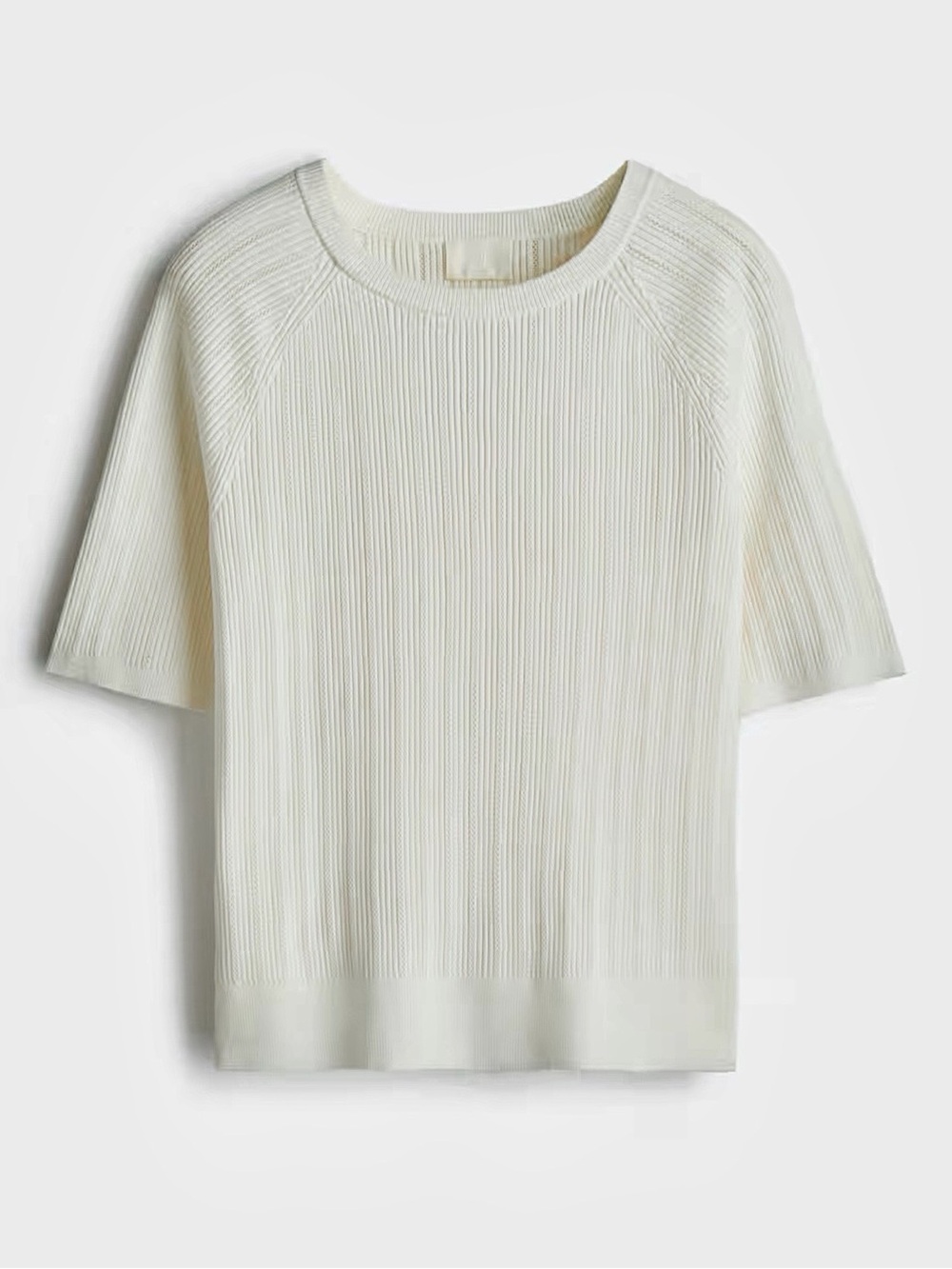 H&M NWT Ivory off white white Short-Sleeve textured Knit thick Top